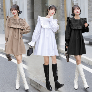 PS10873# 新款韩版宽松减龄俏皮重工纯棉设计感中长款衬衣裙 服装批发女装直播货源