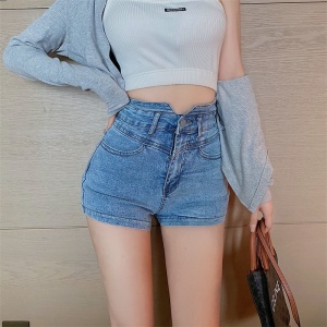 KM18661#春夏季新款韩版高腰百搭显瘦紧身修身超短牛仔热裤