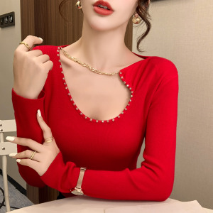 PS11203# 春装长袖性感镂空针织衫纯欲风甜辣妹上衣女 服装批发女装直播货源