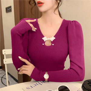 PS11204# 新款灯笼袖韩版套头纯色针织衫上衣女打底衫 服装批发女装直播货源