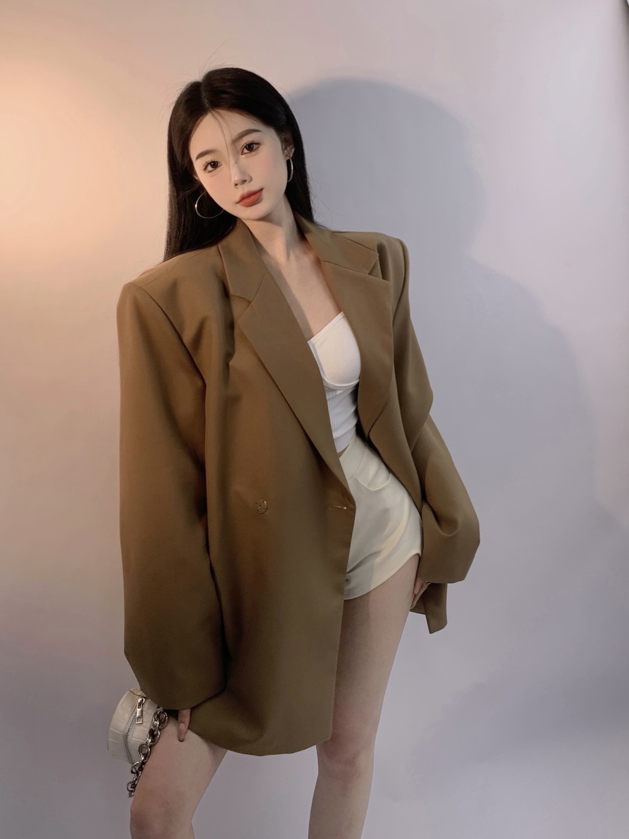 Actual shot of new Korean style retro style loose design suit jacket for spring