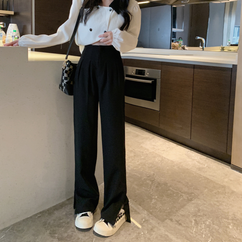 ~Real shot of Korean style early spring pleated high-waisted wide-leg pants casual pants