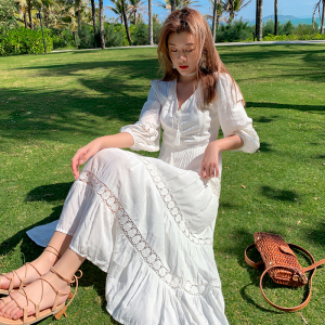 PS35077# 连衣裙新款白色长裙仙女裙超仙裙子沙滩裙海边度假 服装批发女装直播货源