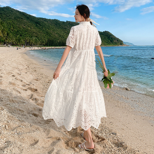 PS35078# 白色连衣裙新款超仙裙子海边度假蕾丝海滩长裙巴厘岛沙滩裙 服装批发女装直播货源