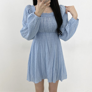 PS10867# 韩国chic新款方领可调节一字肩连衣裙 服装批发女装直播货源