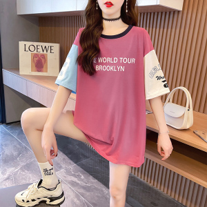 PS15323# 夏季新款设计感字母撞色短袖T恤女宽松大码女装胖mm直播 服装批发女装直播货源