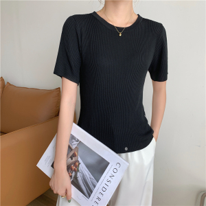 RM5023#圆领短袖t恤女 夏季打底衫韩版修身显瘦百搭针织上衣潮