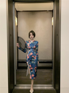 Girls' improved cheongsam split print buttock dress