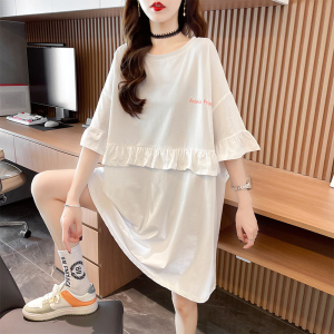 PS15329# 夏季新款中长款连衣裙女韩版设计感拼接短袖t恤大码女装 服装批发女装直播货源