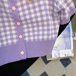 PS12868# 抖音质量小香风紫色短袖针织毛衣女 服装批发女装直播货源