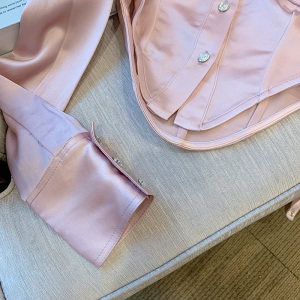PS14722# 粉色高级感衬衫外套女设计感小众春季新款名媛风长袖尖领上衣 服装批发女装直播货源