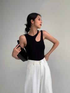 PS12514# 黑色针织背心女设计感小众夏季新款镂空无袖内搭上衣 服装批发女装直播货源