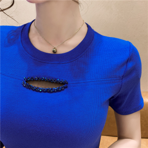 PS12541# 新款设计感小众别致钉钻上衣镂空短袖T恤女 服装批发女装直播货源