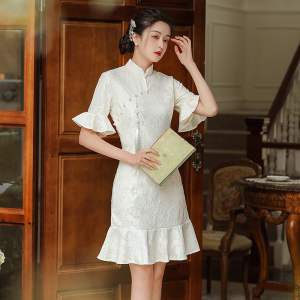 RM1519#新款法式鱼尾旗袍连衣裙女款蕾丝年轻款小个子少女连衣裙