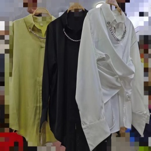 PS12582# 高级感长袖缎面衬衫欧洲站法式链条设计感小众气质收腰上衣 服装批发女装直播货源