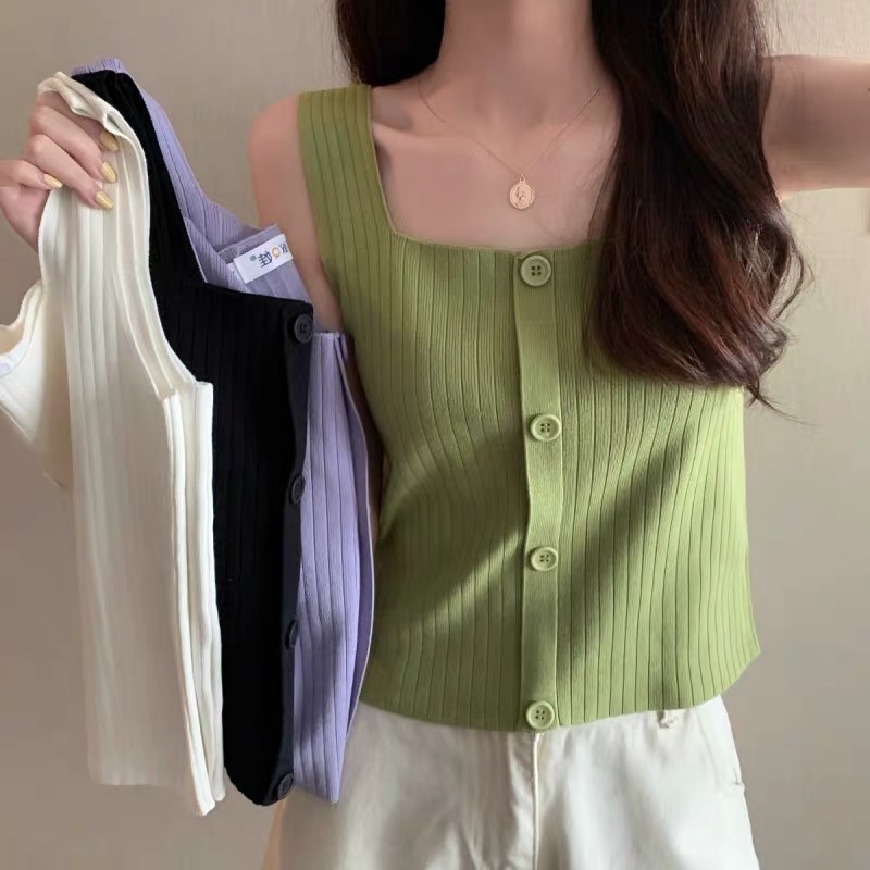 French white knitted camisole women's summer inner wear and outer wear design niche bottoming tube top ins