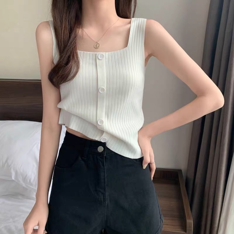 French white knitted camisole women's summer inner wear and outer wear design niche bottoming tube top ins