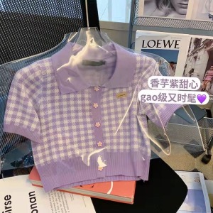 PS13169# 紫色短袖毛衣...
