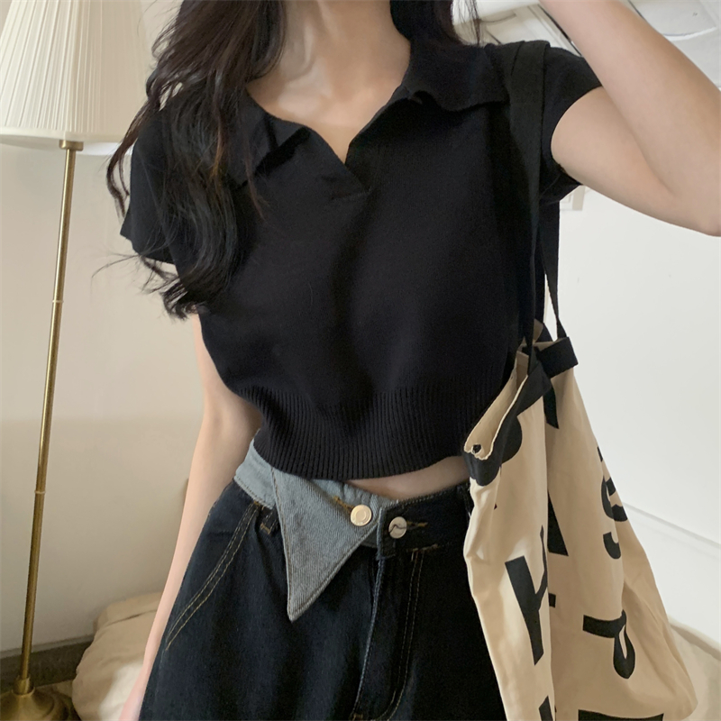 Summer new Korean version short-sleeved POLO shirt short knit sweater lapel top women