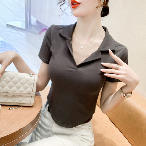 RM11950#设计感polo衫夏季T恤女短款修身纯棉上衣 已出大货