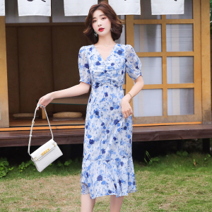 RM14964#夏季新款韩版法式裙子茶歇裙中长款气质显瘦复古碎花连衣裙女