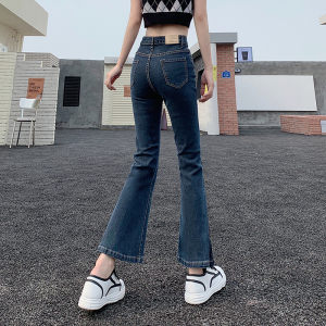 RM23592#新款牛仔裤女小众设计感拼色高腰显瘦微喇叭九分裤ins潮