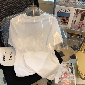 PS14328# 拉架棉韩系简约白色印花短袖T恤女 服装批发女装直播货源