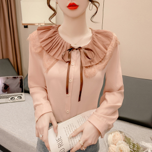 PS54969# 新款韩版百搭娃娃领系带长袖衬衫女设计感小众上衣 服装批发女装直播货源