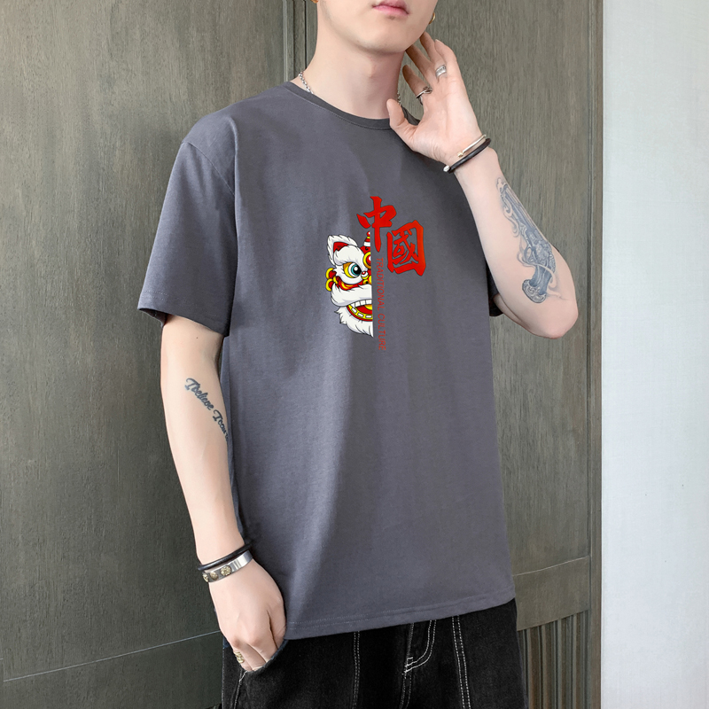 實拍圓領t恤夏季新款短袖T恤男寬松純棉百搭體恤