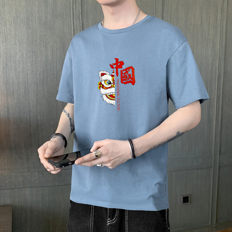 實拍圓領t恤夏季新款短袖T恤男寬松純棉百搭體恤