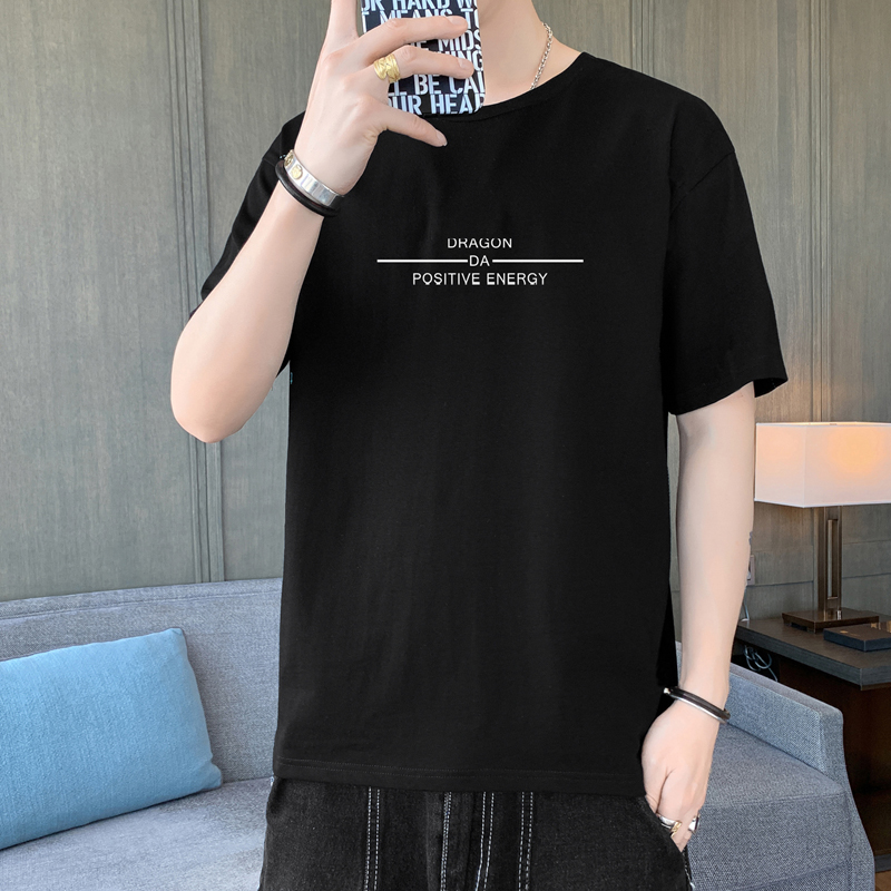 實拍男士短袖純棉衣服夏季新款休閑潮流體桖寬松印花夏裝T恤