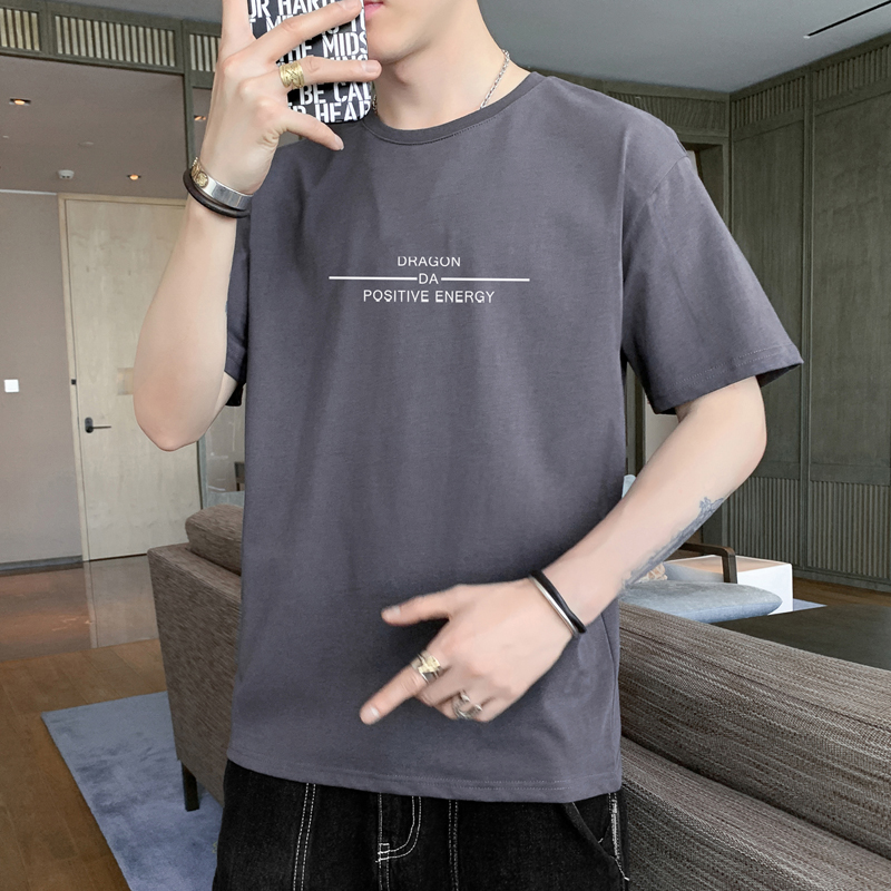 實拍男士短袖純棉衣服夏季新款休閑潮流體桖寬松印花夏裝T恤