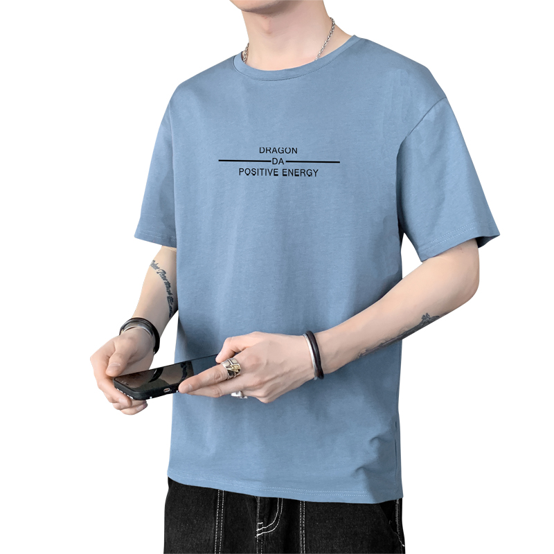 實拍男士短袖純棉衣服夏季新款休閑潮流體桖寬松印花夏裝T恤