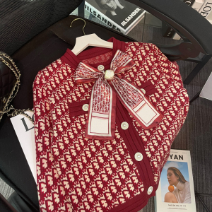 PS14728# 大牌红色小香风外套女设计感小众时尚复古针织衫上衣 服装批发女装直播货源