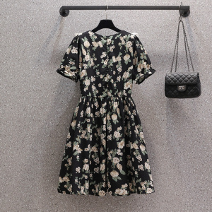 RM2414#大码女装2023夏季新款法式海军领碎花连衣裙胖mm显瘦减龄裙子