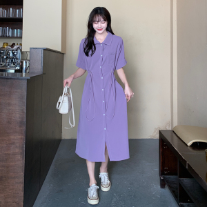 TR35511# 大码女装夏装连衣裙气质紫收腰大码女装夏季 服装批发女装服饰货源