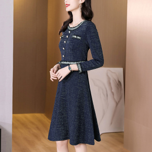 RM5210#赫本女法式小众设计感小香风轻奢名媛长袖针织连衣裙
