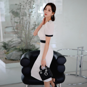 RM5403#新款韩版气质显瘦撞色包臀连衣裙