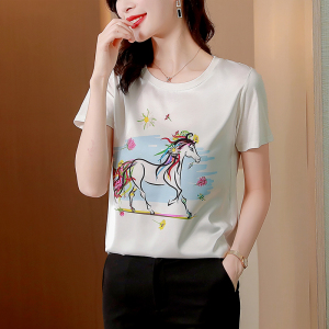 RM5310#夏季新款印花T恤女显瘦上衣圆领百搭雪纺衫设计感小众