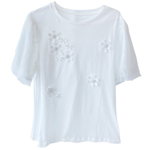 RM2121#夏季新款设计感泡泡袖立体花朵短袖上衣T恤女