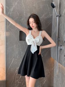 French bow slim dress sweet girl temperament small black dress