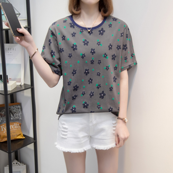 RM4587#夏季t恤女短袖宽松显瘦200斤胖mm韩版小清新大码螺纹领T恤