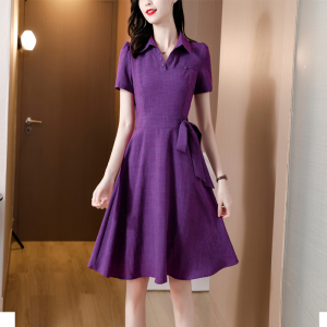 RY1650#小个子连衣裙女装夏装中长款显瘦收腰夏季短袖气质裙子