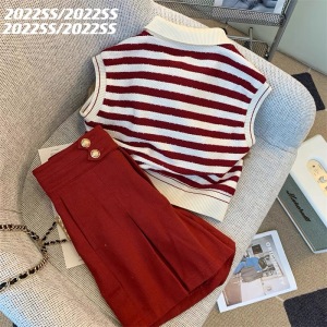 PS15855# 红色休闲时尚套装女夏季新款洋气高腰显瘦短裤两件套 服装批发女装直播货源