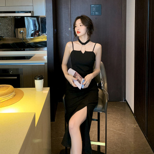 PS20618# 夏季韩版设计感挂脖气质小黑裙礼服裙女 服装批发女装直播货源