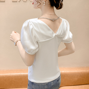 PS17003# 新款韩版夏季挂链v领T恤女时尚气质显瘦短袖上衣 服装批发女装直播货源