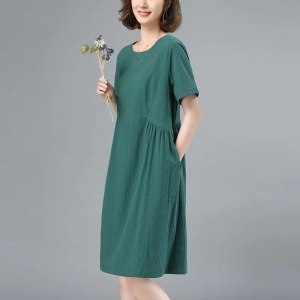 RM11117#纯棉提花连衣裙夏季新款女中年妈妈女装遮肚子中长款裙子