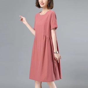RM11117#纯棉提花连衣裙夏季新款女中年妈妈女装遮肚子中长款裙子