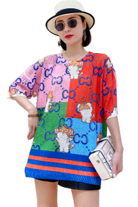 PS18308# 大码套头T恤韩版数码印花针织衫夏款短袖薄款圆领 服装批发女装直播货源