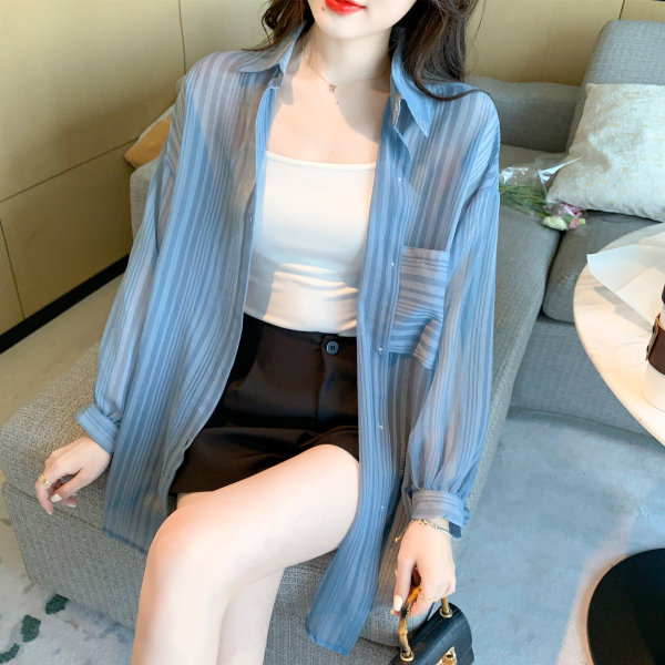 RM5229#夏季新款微透宽松防晒衣气质衬衫防紫外线开衫薄外套女